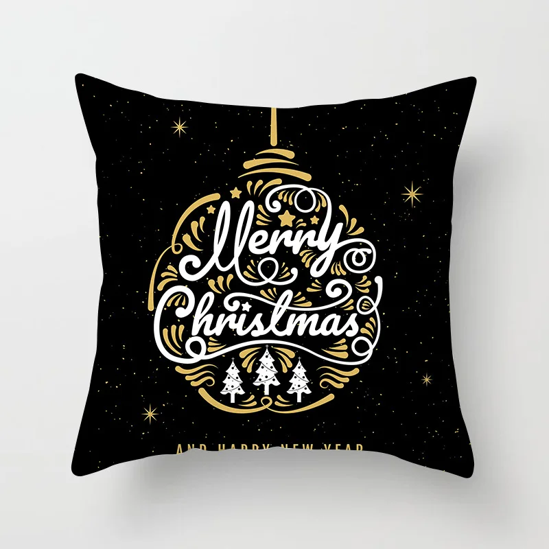 

1Pcs Golden Black Christmas Bell Pattern 45*45cm Polyester Cushion Cover Decorative Sofa Home Cars Throw Decor Pillowcover 40992