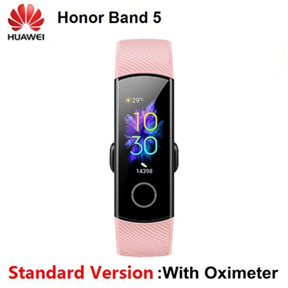 Розовый Глобальный huawei Honor Smart Band 5 сенсорный цветной экран влагостойкие умные часы с ремешком трекер сердечного ритма часы для Android IOS - Цвет: Розовый
