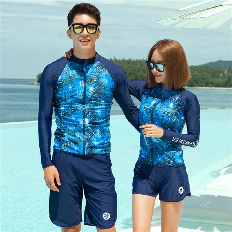 УФ длинный рукав передняя молния Рашгард для корейских пар мужчин и женщин