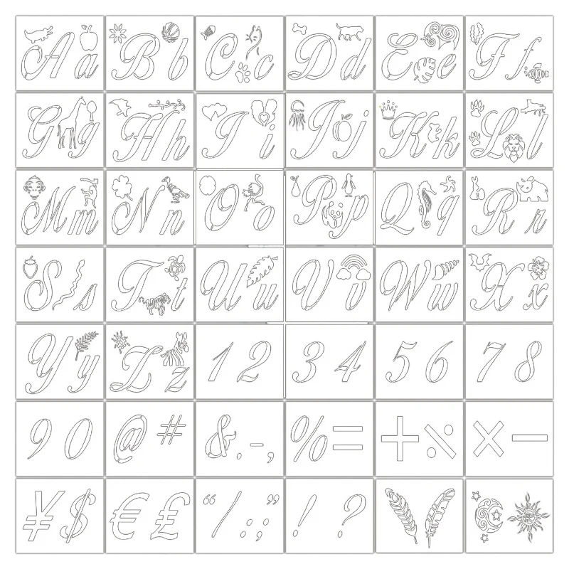 

42Pcs/Set Alphabet Number Kids DIY Painting Drawing Stencil Templates Decoration Spraying Art Craft Toy