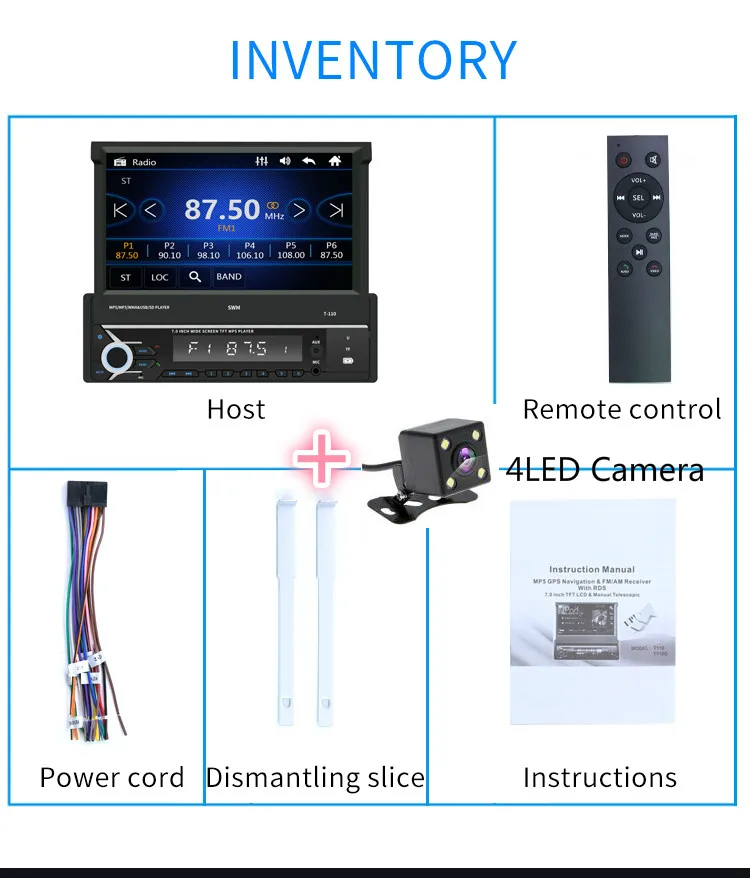 with 4led cam 1Din 7 дюймов выдвижной экран AUX USB радио приемник в тире головное устройство Bluetooth автомобильный стерео MP5 плеер - Цвет: with 4led cam