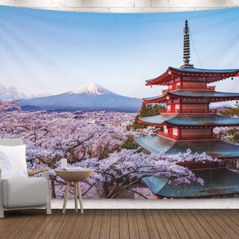 

Tapestry Wall Hanging Japan Beautiful Landscape Mountain Fuji Red Pagoda Cherry Blossom Sakura Decor for Children's Room Decor