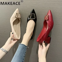 autumn womens shoes fashion pointy thick heel 43 large size shoes sexy party shoes red wedding shoes high heels platform shoes