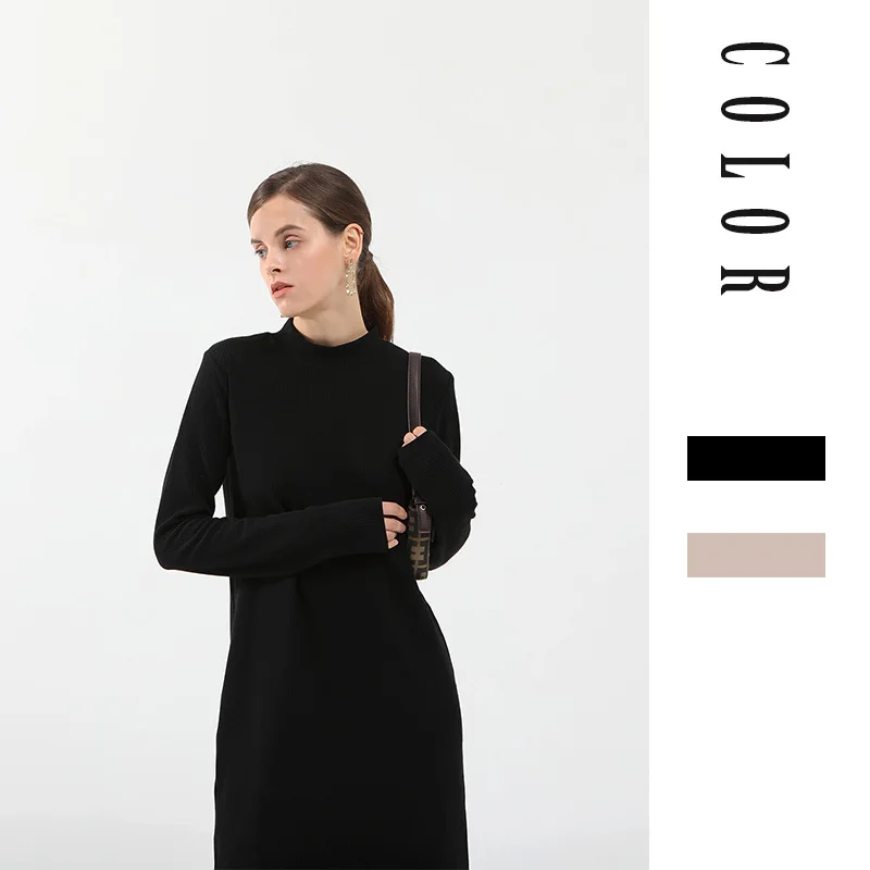 GoWinlin элегантное OL с высоким воротом тонкий длинный свитер женское платье толстая