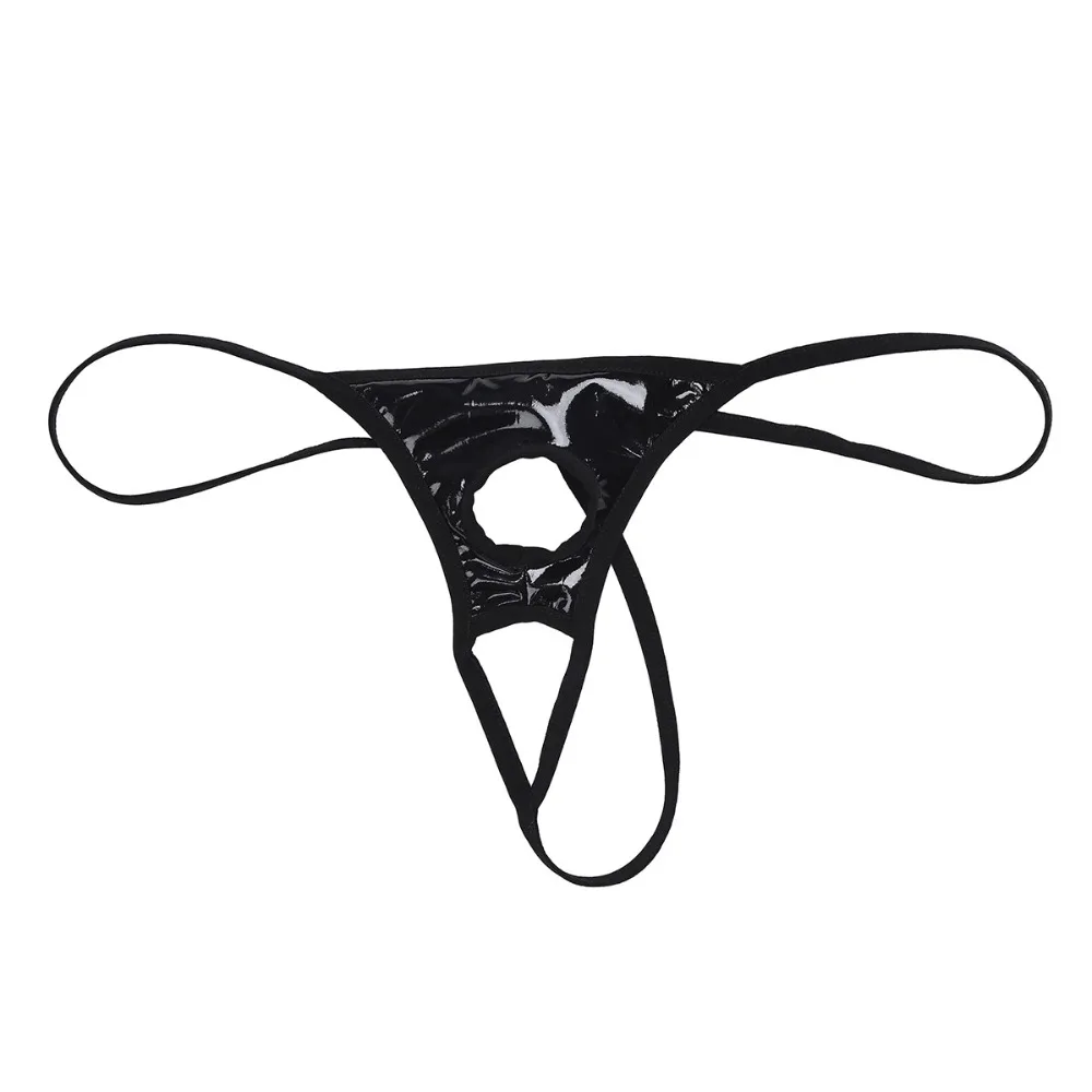 Мужские стринги, стринги, бикини, трусы для геев, нижнее белье, кожанный сетчатый бандаж, трусики с отверстиями для пениса, нижнее белье, трусики-стринги