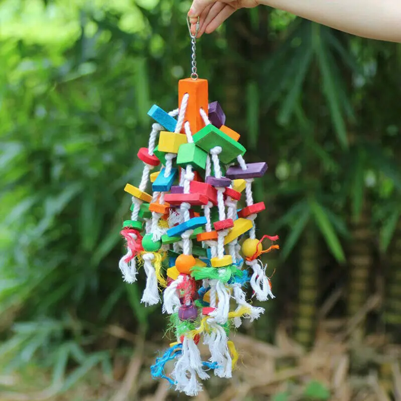 

Pet Parrot Game Toy Decorative Biting Toy Colorful Hanging Bells Swing Bite Wooden Home Durable Non-toxic Bird Toys Accessories