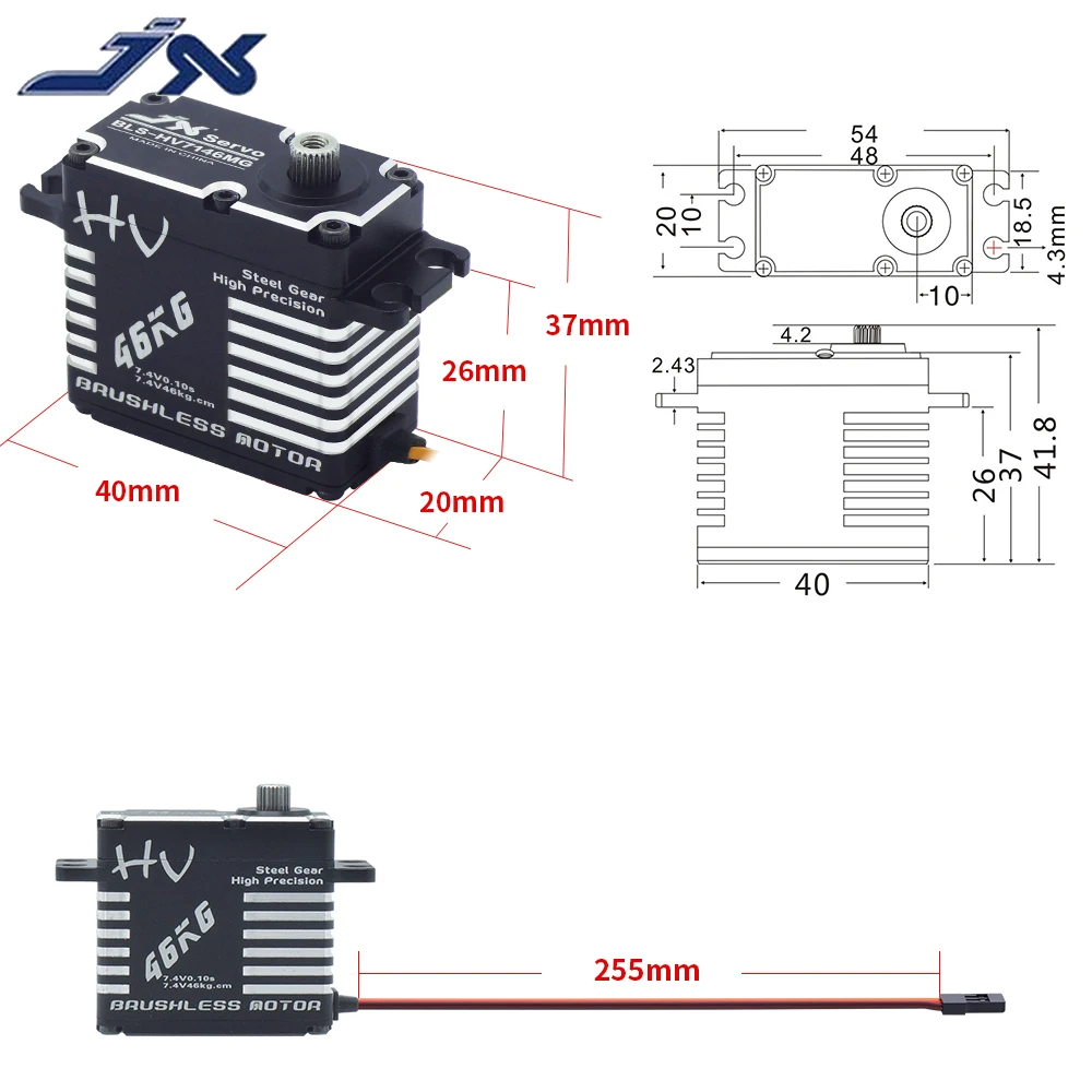 JX BLS-HV7146MG Водонепроницаемый 46 кг бесщеточный Стандартный Servo 8 4 V 0.1sec Сталь