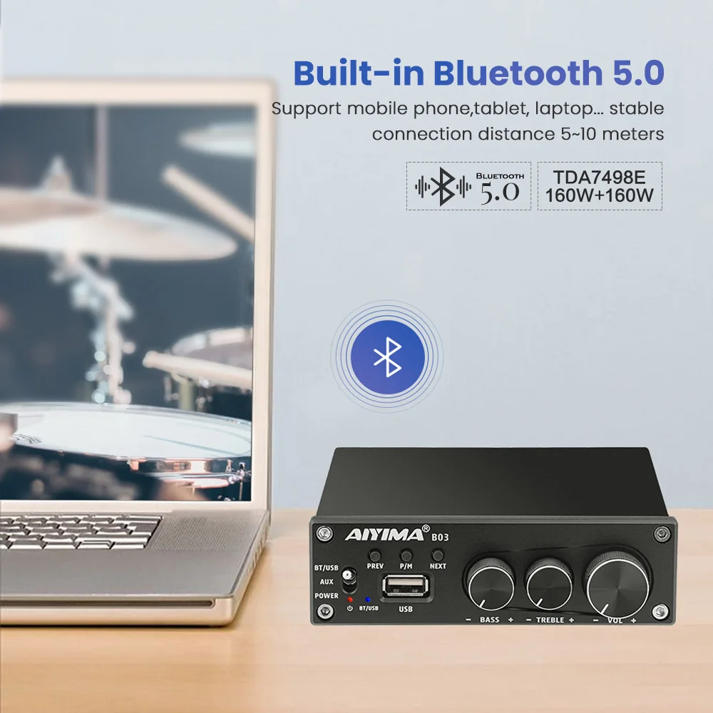 Усилитель мощности AIYIMA TDA7498E Hi-Fi усилитель звука для дома с U-диском 160 Вт x2 |