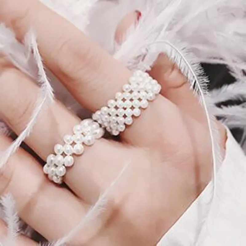 Многослойное широкое кольцо с жемчугом элегантные эластичные регулируемые