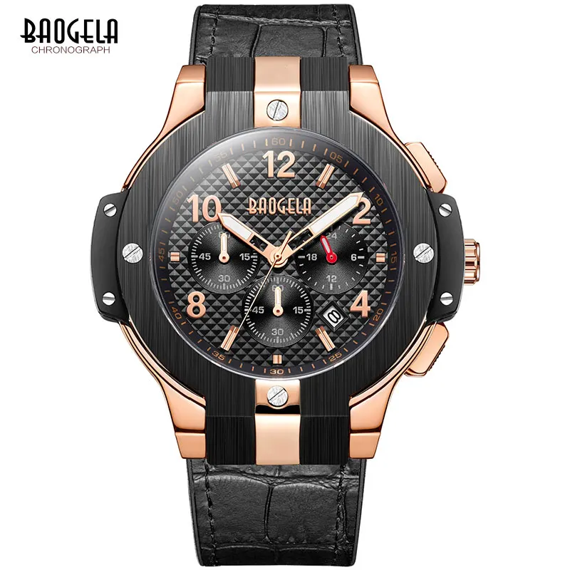 BGL1909G-Rose gold BAOGELA Мужские часы Роскошные водонепроницаемые часы Военные Спортивные Хронограф Кварцевые наручные часы мужские Relogio Masculino армейские часы 1909 - Цвет: BGL1909G-Rose gold