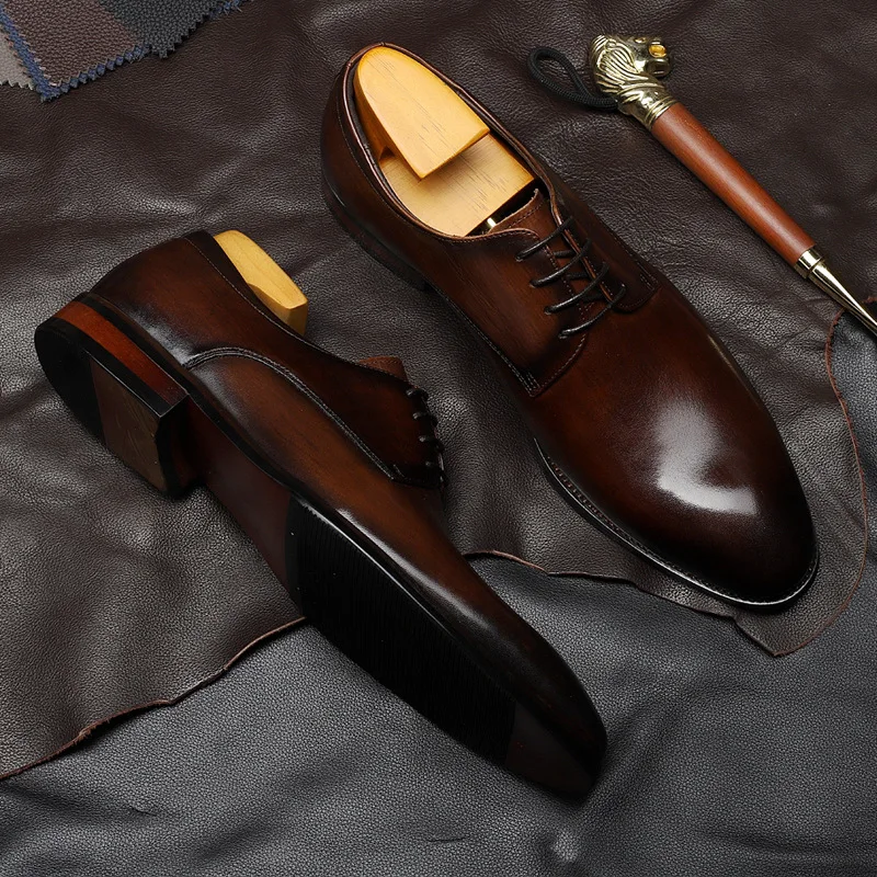 2021 New Business Casual Leather Shoes for Spring and Summer Men s British Lace-Up Cowhide Dress Wedding Shoes Men Derby Shoes