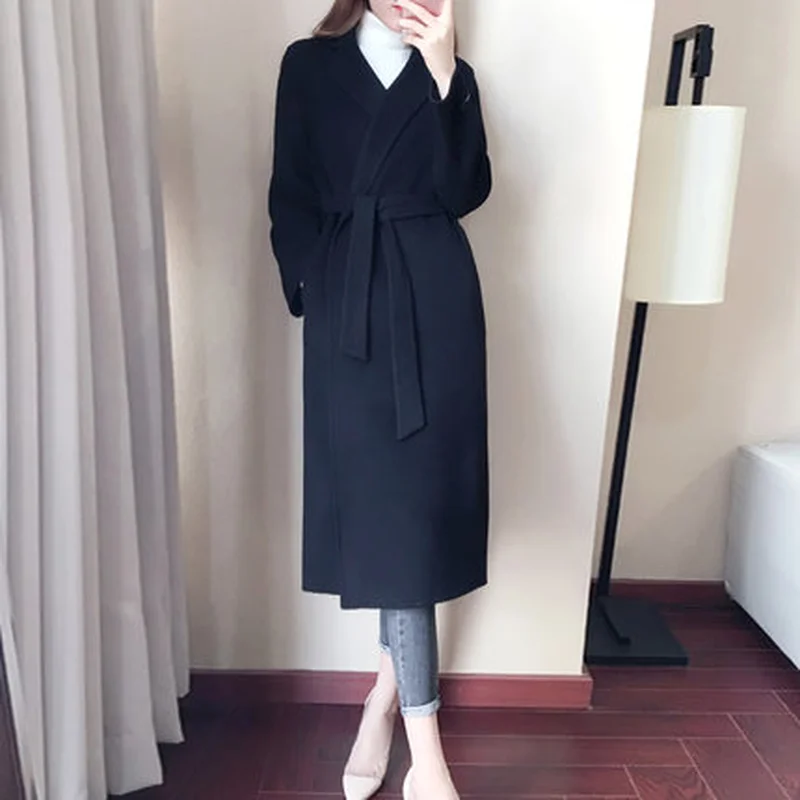 

Autumn Winter Wool Blend Elegant Coat Fashion New Lapel Long Sleeve with Solid Color Women's Clothing Vadim