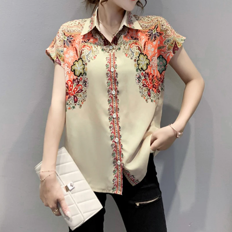 

Vogue office ladies shirts floral print tops Women's chiffon blouses New Summer casual short sleeve Tops Blusas Mujer