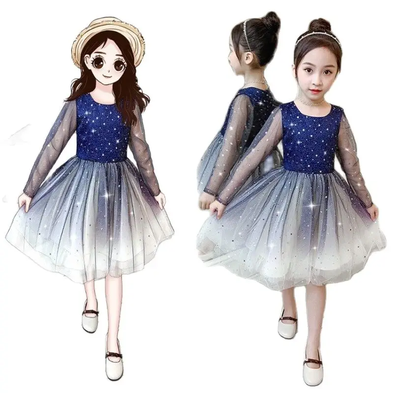 

Girl's Dress 2021 Spring And Autumn New Children's Clothing Spring Starry Sky Dress Little Girl Western Style Princess Dress