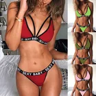 Женское однотонное пикантное нижнее белье с надписью, костюм, нижнее белье, ночное белье, комплект из бюстгальтера и трусиков, пижама с открытой спиной, экзотический комплект, сексуальная одежда