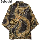 Кимоно Bebovizi в стиле Харадзюку для мужчин и женщин, традиционный кардиган с китайским золотым Драконом, юката, одежда хаори с Оби