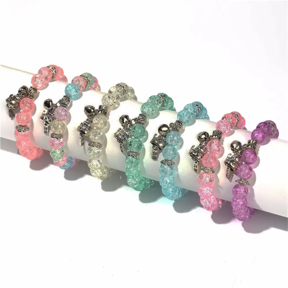 

1PC Elastic Grass Lucky Cat Bell Bracelet For Female Student Girlfriends Handmade Beaded Colorful Bangle Jewelry