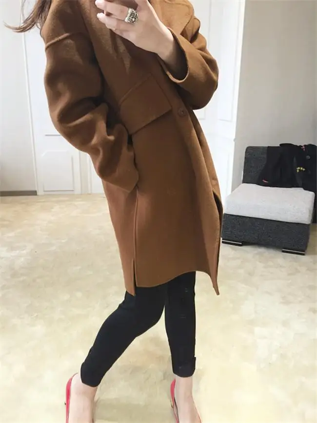 Офисные женские туфли Женская Зимняя шерстяная одежда смесь однобортное пальто