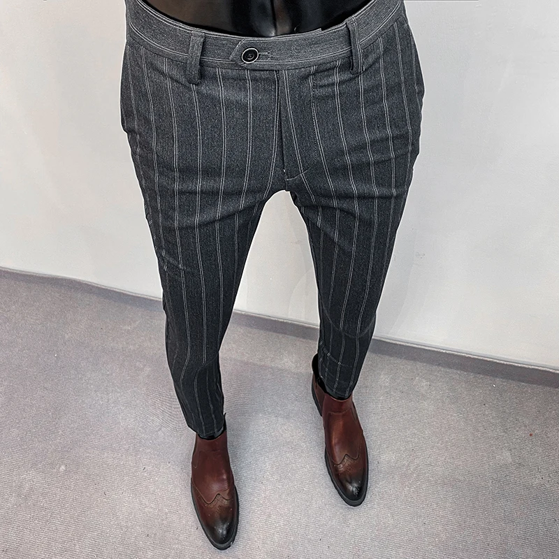 

Suit Trousers for Men New High-quality Stripes Slim Dress Suit Pants Fashion Casual Men's Clothing Formal Full Length Pants