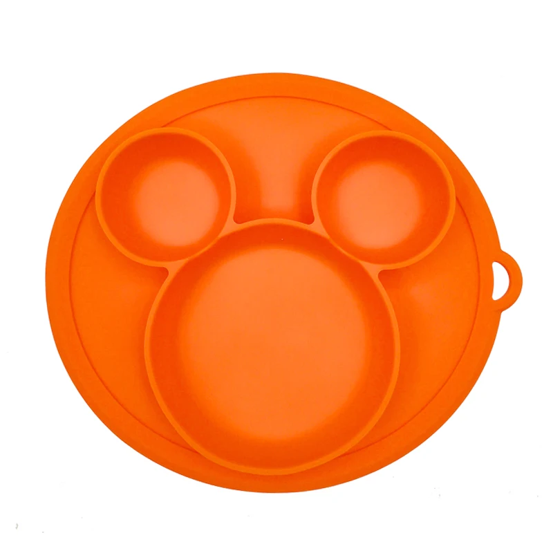 Orange Plate A Безопасное вспомогательное устройство для силиконовая столовая тарелка без добавления бисфенола А, одноцветные Детские миски всасывания Дети Ясельного возраста тренировочные посуда стильная футболка с изображением персонажей видеоигр детская кормушки - Цвет: Orange Plate A