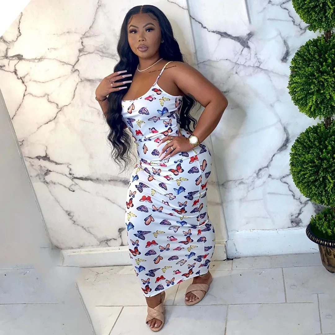 

2021 Summer European and American Women's Sexy Sling Digital Printed Dress woman dress