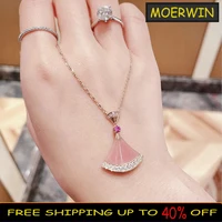 sterling silver color original temperament small fresh pink skirt pendant necklace fan shaped fashion ladies simple jewelry gift