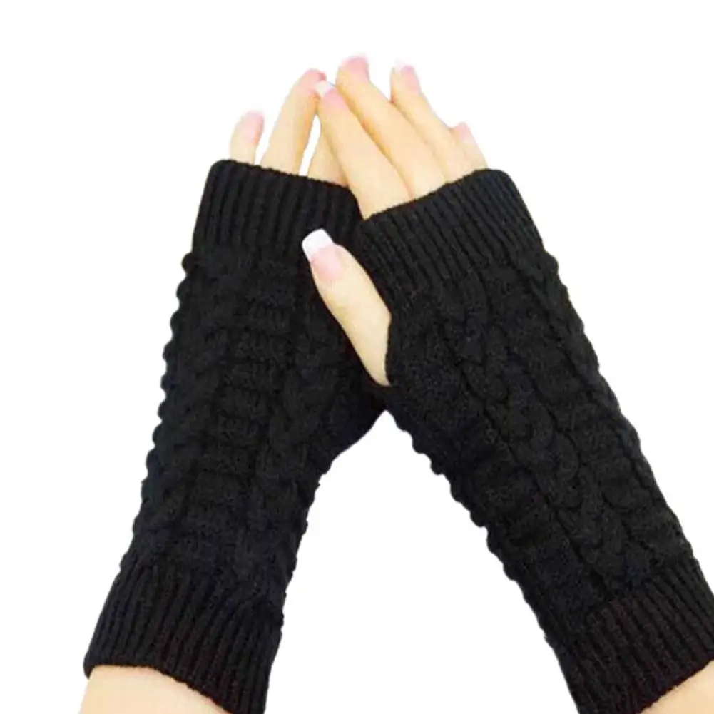 

1 Pair Winter Warm Fingerless Knitted Gloves For Women Stretch Half Finger Arm Glove Crochet Knitting Faux Girls Mitten Gloves