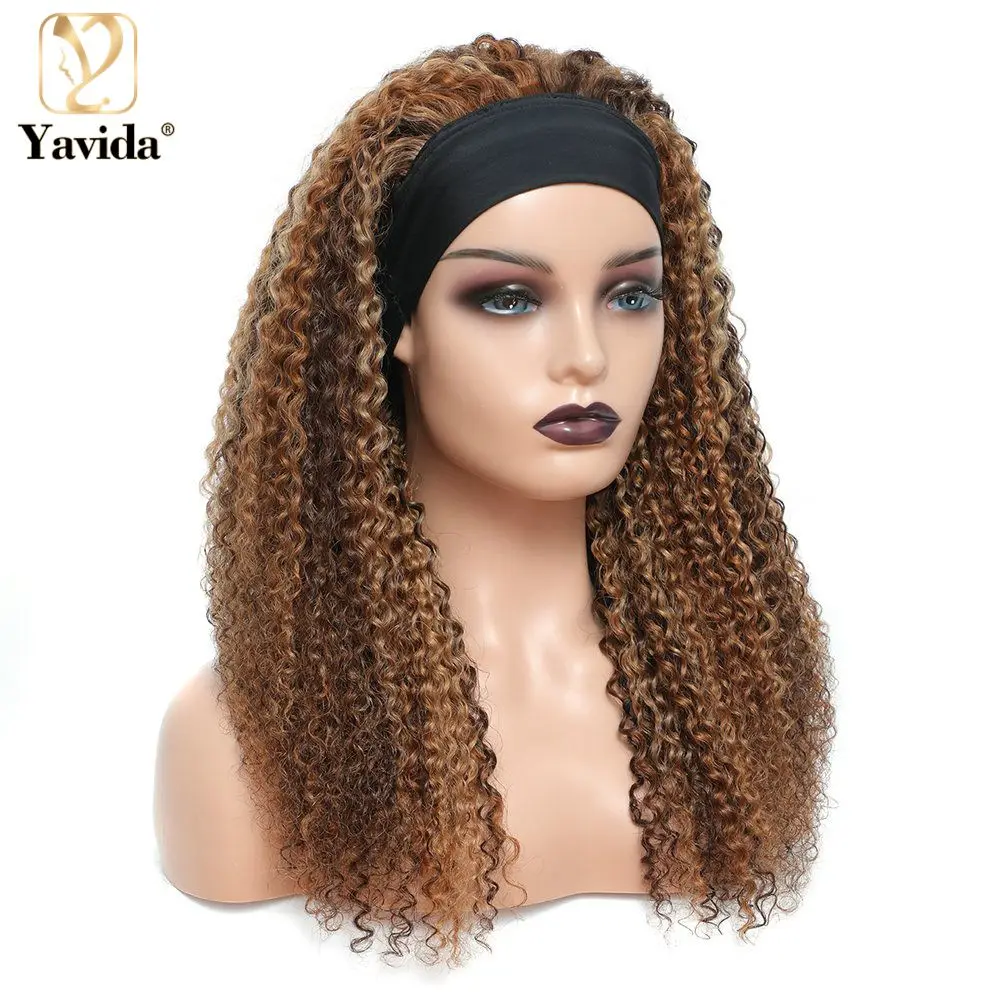 

Highlight Kinky Curly Headband Wigs 27/30 Colored Human Hair Wig For Black Women Brazilian 150% Density Ombre Headband Wigs