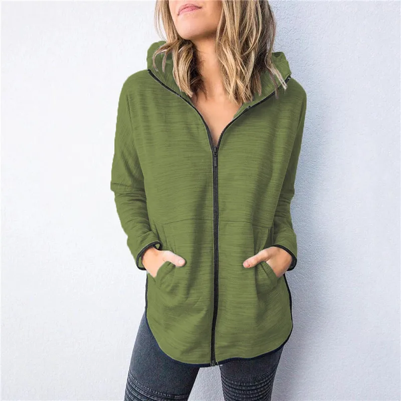 

Oversize S-5XL Fashion Women Solid Color Zipper Long Sleeve Sport Hoodie Women Tops Hooded Sweatshirt chaqueta con sombrero