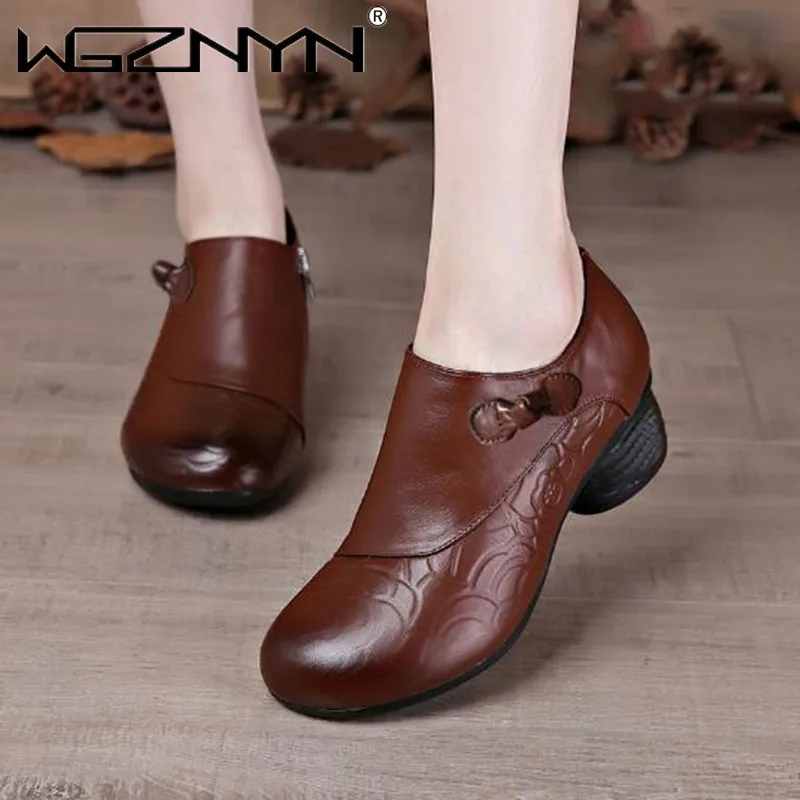 

Дизайнерские лоферы на блочном каблуке для женщин, роскошные тисненые женские туфли из натуральной искусственной кожи на каблуке с цветочн...