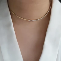 dainty stainless steel tennis chain combined with herringbone snake chain necklaces for women cubic zirconia choker collars