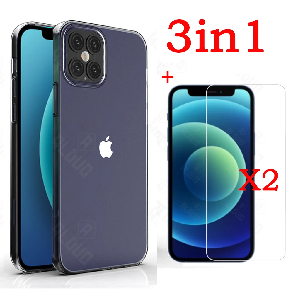 3 в 1 закаленное стекло для iphone 12 Pro SE 2020 чехол iPhone 11 Max стеклянный XR Xs 6s 7 8 plus
