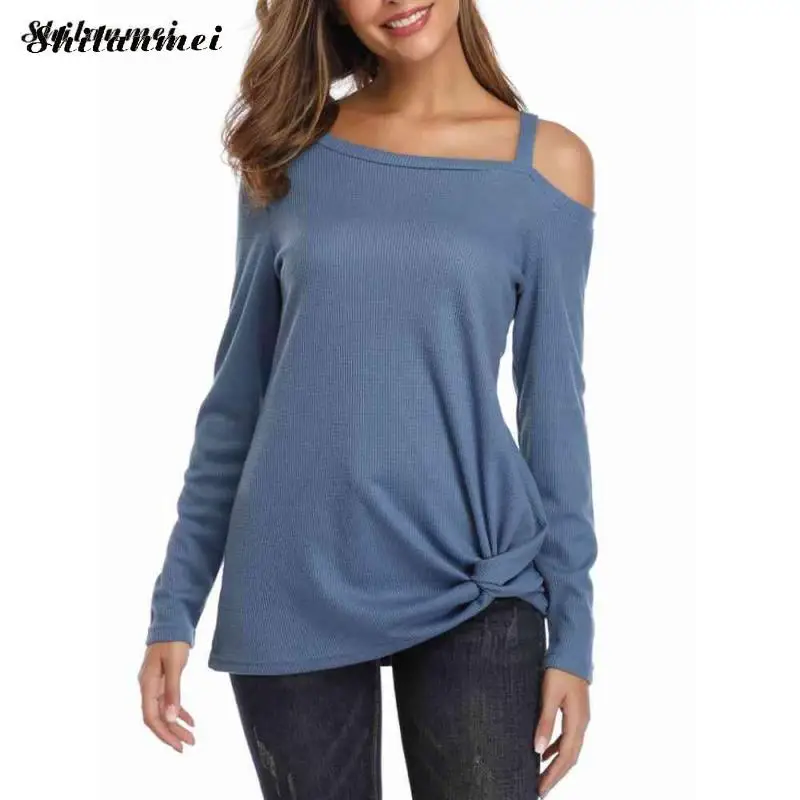 

2019 One Shoulder T-Shirts Women Spring Autumn Long Sleeve Off Shoulder Tops Ladies Fashion Casual Cotton Loose Tee Shirts