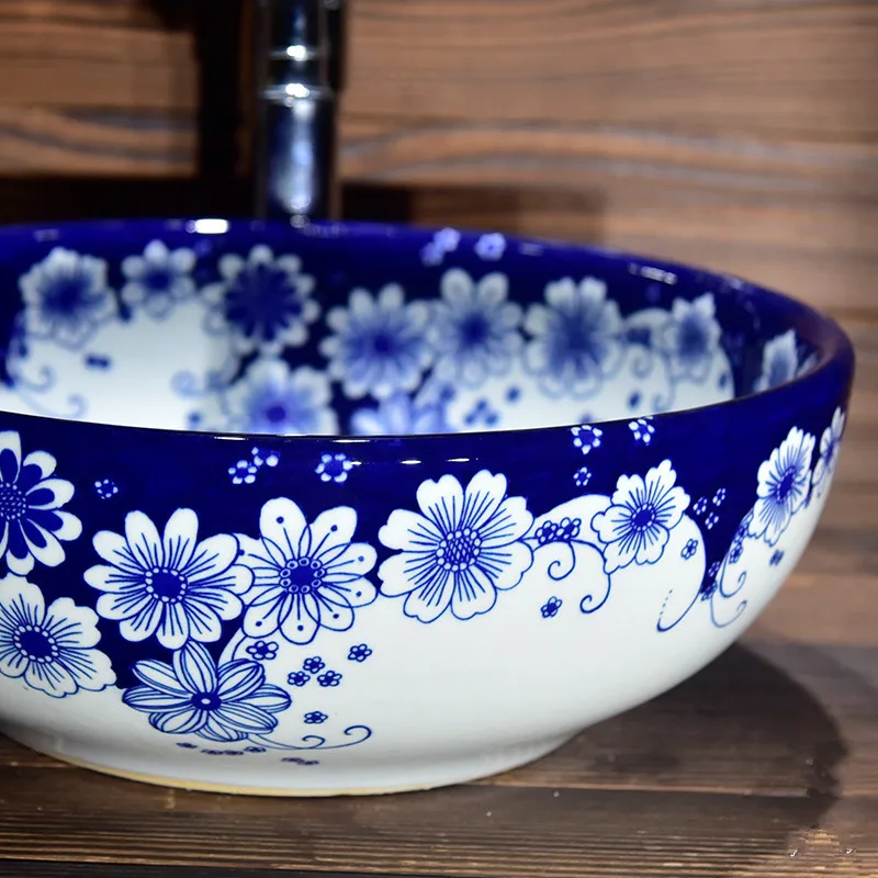 Раковина Современная раковина керамическая в европейском стиле синего и белого