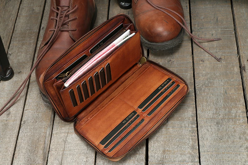 Винтажный кошелек из натуральной кожи мужской кожаный Длинный клатч мужские