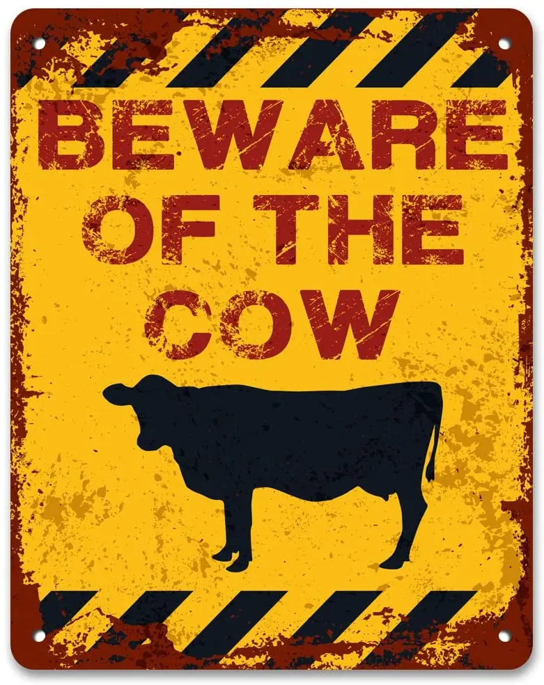 

Print Crafted Beware of The Cow | Vintage Metal Garden Yard Warning Sign