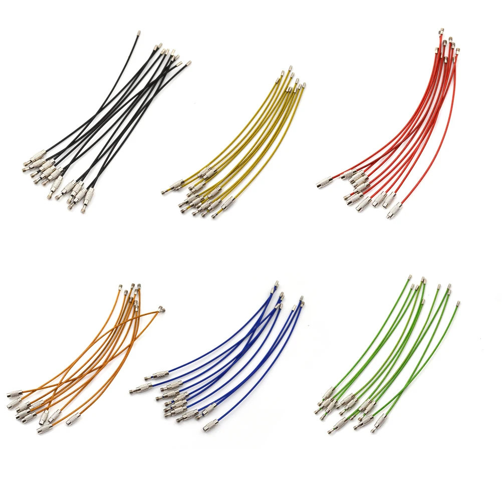 

10pcs Colorful Screw Locking Stainless Steel Wire Keychain Cable Rope Key Holder Keyring Key Chain Rings Cable Outdoor Keychain