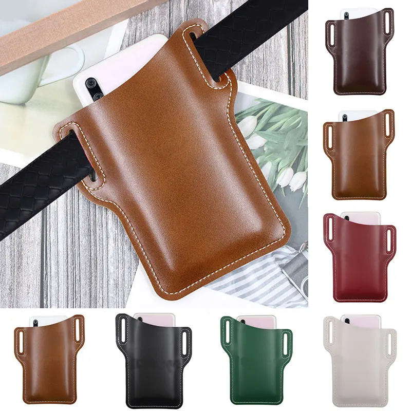 

Men Waterproof Carrier Belt Pouch Waist Bag Props Retro Leather Waist Belt Loop Cellphone Protection Portable Case Bag Retro
