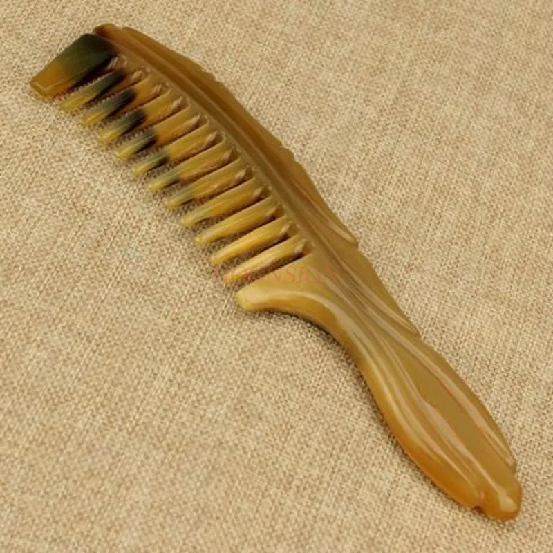 wide tooth horn comb Authentic natural white buffalo horn comb large bamboo section comb wide tooth curly hair handle massage