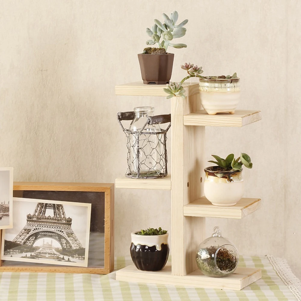 Деревянная 4-слойная подставка для растений суккулентная полка балкона