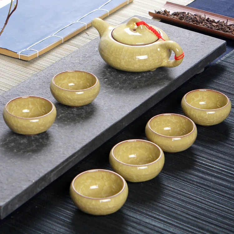 7Pcs/Set 150ML Porcelain Tea Set Ceramic Chinese Kung Fu Teapot Handmade Ice Crack Glaze 7 Colors h3 | Дом и сад
