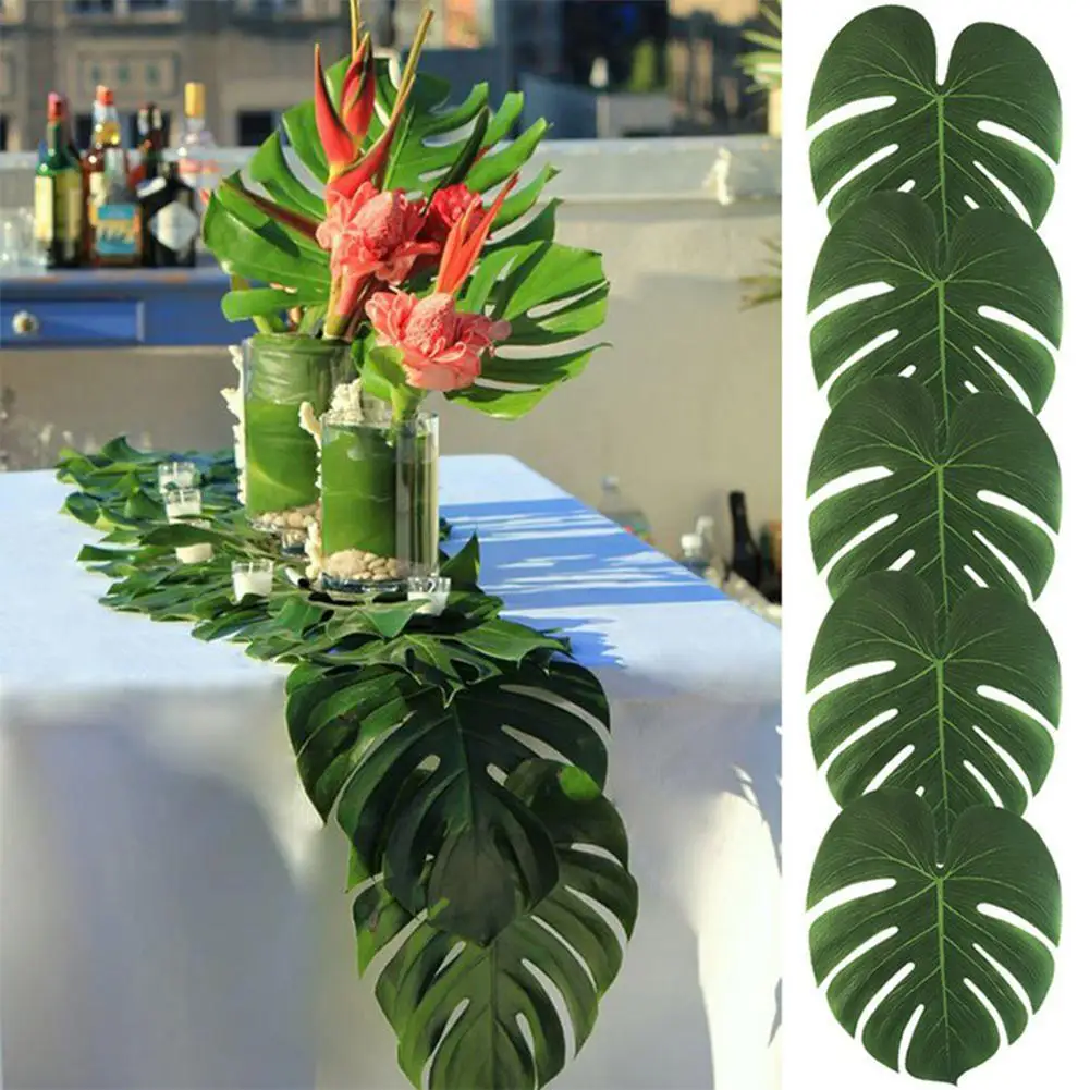 

Large Artificial Tropical Palm Leaves for Hawaiian Luau Party Beach Theme Wedding Table Decoration Accessories Simulation Plant