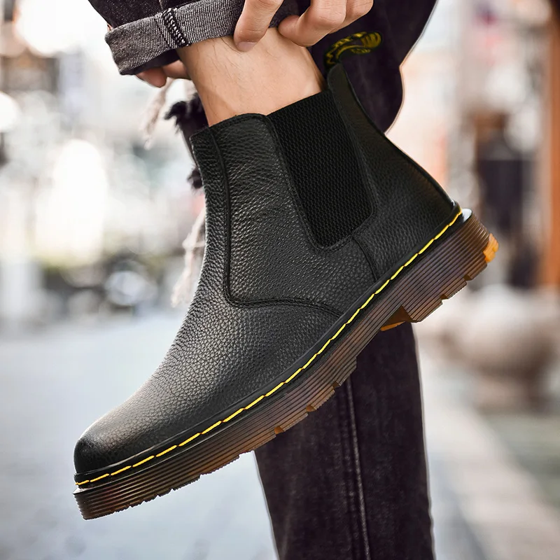 2021 мужские ботинки челси из натуральной кожи Высокие модные теплые зимние