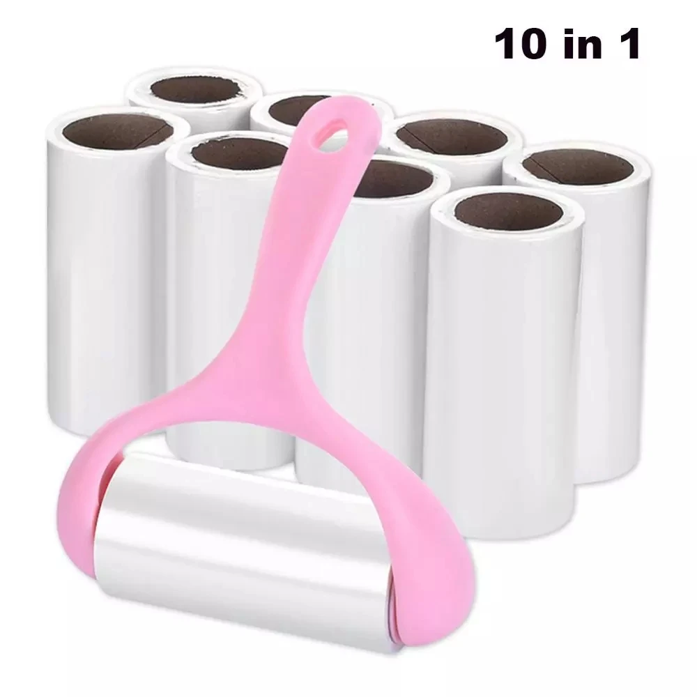 

9 Rolls+1 Handle Sticky Roller Glutinous Dust Paper Tearable Adhesive Scrub Clothes Lint Brush Hair Remover Kit with Treat