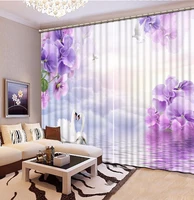 fashion customized home bedroom decoration 3d curtain purple flower swan curtains for blackout curtains living room 3d curtain