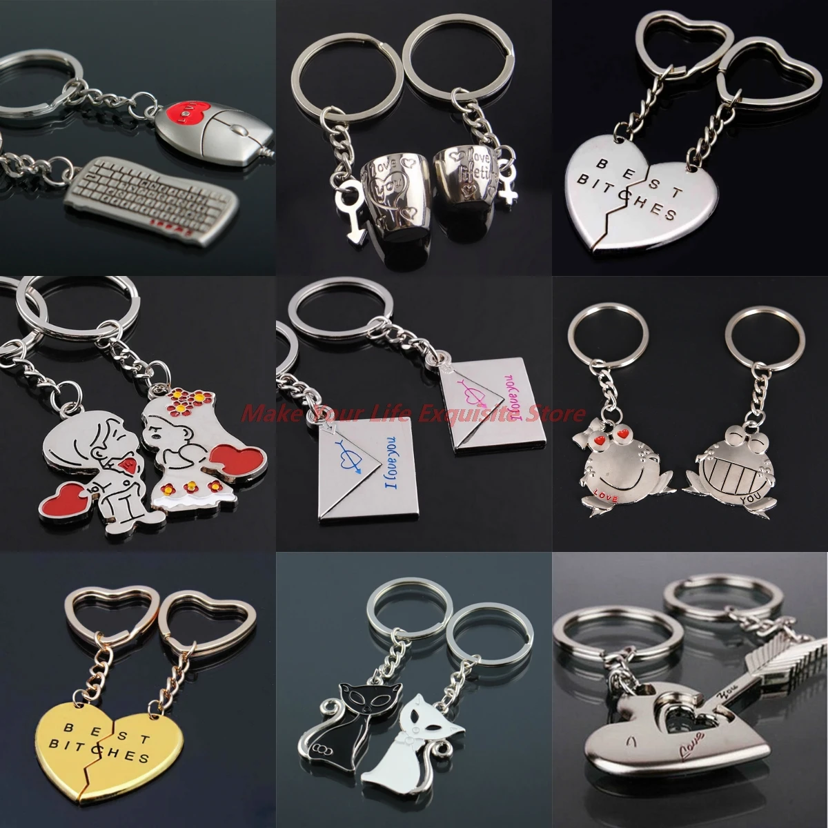

Korean Fashion New 2 Pcs/Set 1 Pair Couple I LOVE YOU Letter Keychain Heart Key Ring y Lovers Key Chain Valentine's Day gift