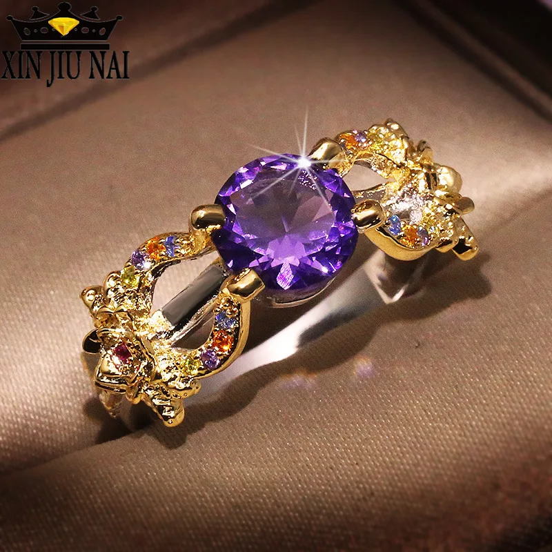 Женское кольцо из 18 каратного золота с аметистом и бриллиантами|Кольца| |