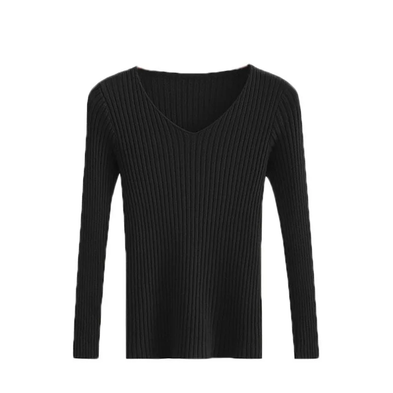 

Sweater Full Sleeve Pure Color Jumpers Women Spring Autumn V Neck Clothing Basic Pullovers Sweaters Jumpers Tops