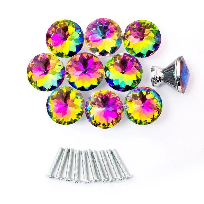 10 шт. дверные ручки Хрустальная форма красочное искусственное стекло сплав