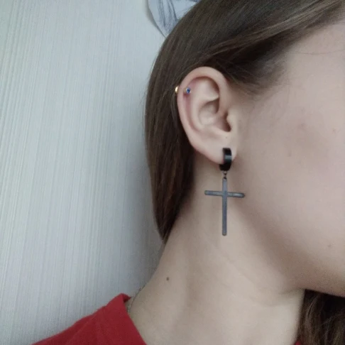 YYW, новинка, панк стиль, модные, унисекс, женские, мужские, молитвенные, черные,, 316, нержавеющая сталь, Huggie Loop Cross, очаровательные висячие серьги